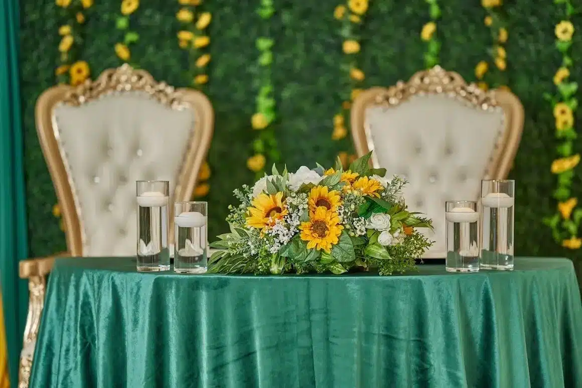 Ballroom set for a reception coordinated by Amore Events II, Casselberry FL