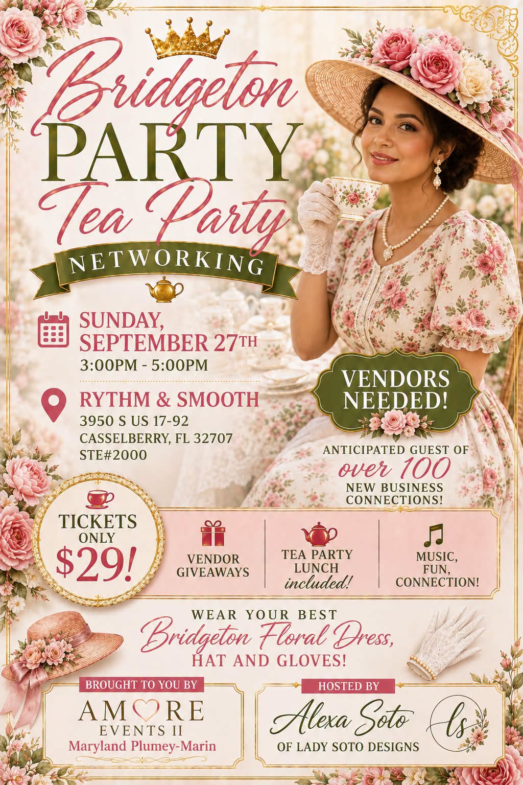 Bridgeton Tea Party networking event poster — Sunday September 27 at Rhythm & Smooth, Casselberry